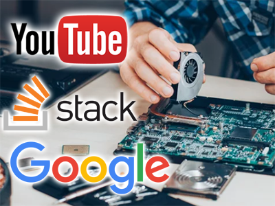 computer repair with various search engine logos